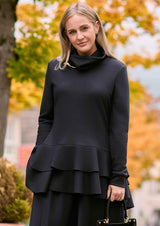 LINA - Rollkragentop mit Volantssaum aus Wolljersey