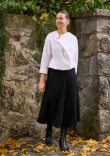 ROSA black - Midirock mit Faltenwurf aus Wollcrepe