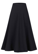 ROSA black - Midirock mit Faltenwurf aus Wollcrepe